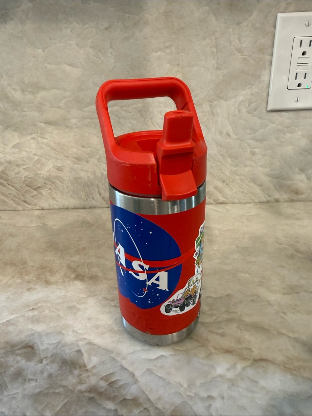 YETI Rambler Jr Kids Water Bottle NASA Red 12 oz Straw Cap